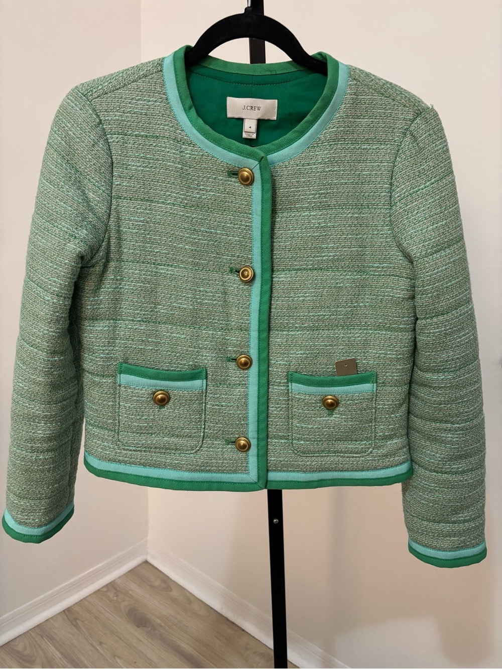 J. Crew Light Green Tweed Jacket with Bright Green Trim - Picture 3 of 10